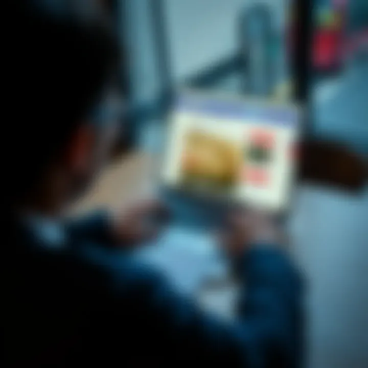 A person holding a laptop showing a UK bank website while sitting at a table with documents and a passport.