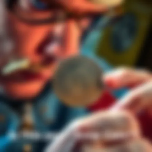 A collector examines a rare coin with potential errors, showcasing its unique features under good lighting.