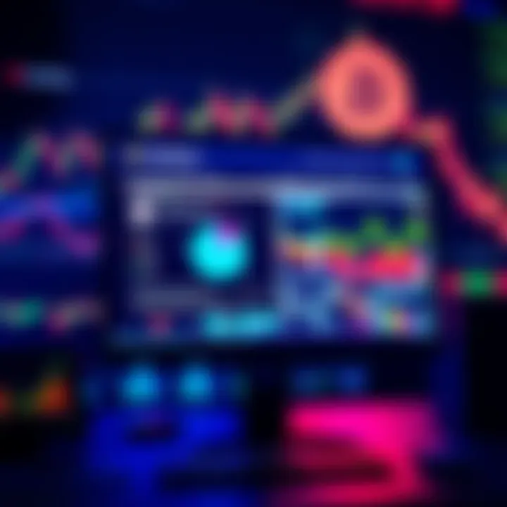 A computer screen displaying Coinbase's AI-generated news articles, with graphs showing fluctuating crypto trends in the background.