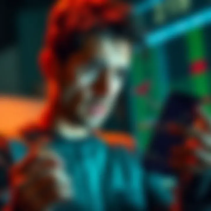 A person looking confused while examining a smartphone with cryptocurrency charts on the screen