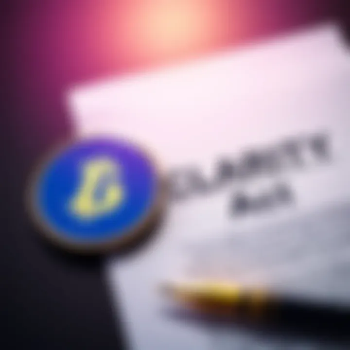 Coinbase logo next to a printed document labeled CLARITY Act, symbolizing financial legislation support