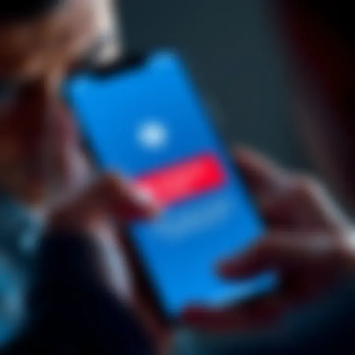 A smartphone displaying a fake SMS alert about a Coinbase login. An anxious person is reaching for the phone, showing concern over security.