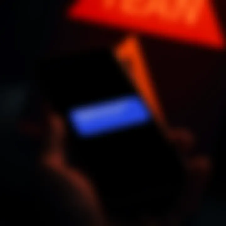 A mobile phone displaying a suspicious text notification claiming to be from Coinbase, with a dark, warning-themed background