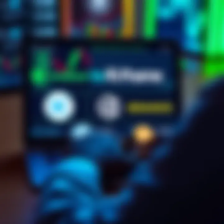A person comparing crypto exchanges on a laptop, showing Coinbase, Kraken, and Binance logos