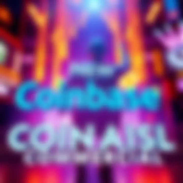 An eye-catching Bitcoin commercial from Coinbase featuring vibrant visuals and bold text promoting cryptocurrency.