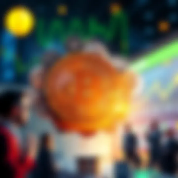 A visual representation of Coinbase's Bitcoin transaction with a large amount of Bitcoin being transferred, showing people discussing the implications for the market.