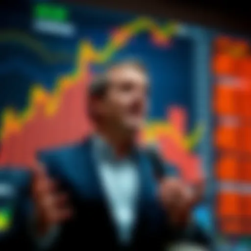 A confident Coinbase CEO speaks about the need for a hard-backed currency, with a backdrop of financial charts showing rising debt levels in the US.