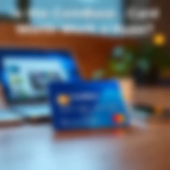 A close-up of the CoinBase Credit Card sitting on a table with a laptop and smartphone in the background