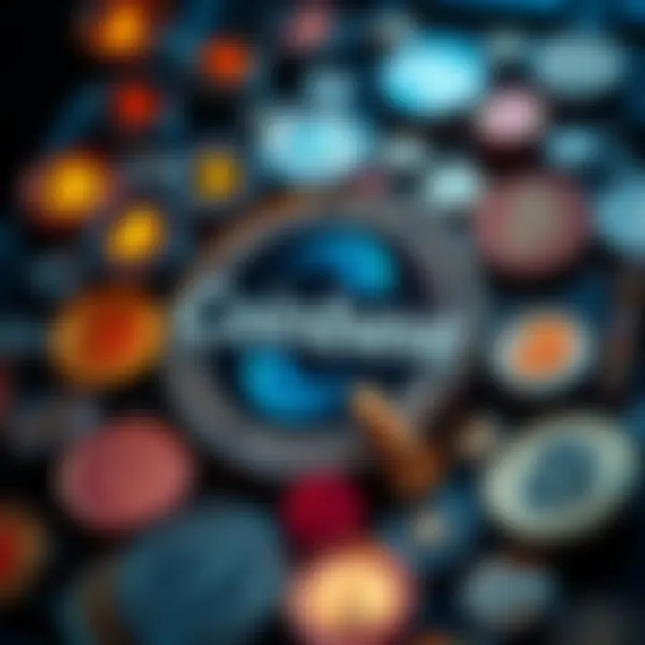 Coinbase logo surrounded by various cryptocurrency symbols, representing its role in a major seizure by the Secret Service.
