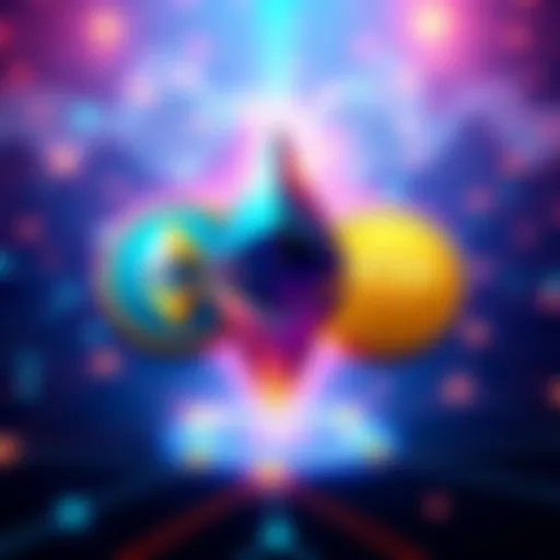 Digital illustration showing Dogecoin and XRP logos integrated into the Ethereum network with a vibrant background