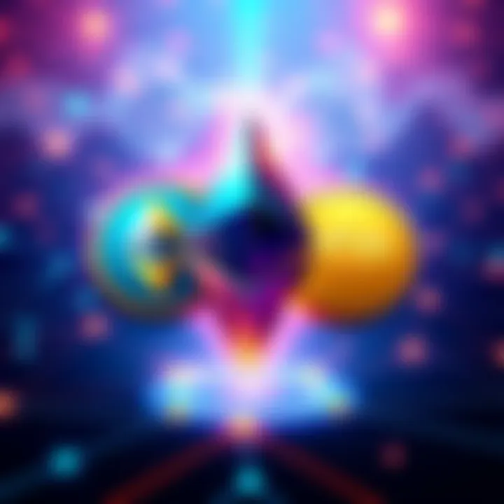 Digital illustration showing Dogecoin and XRP logos integrated into the Ethereum network with a vibrant background