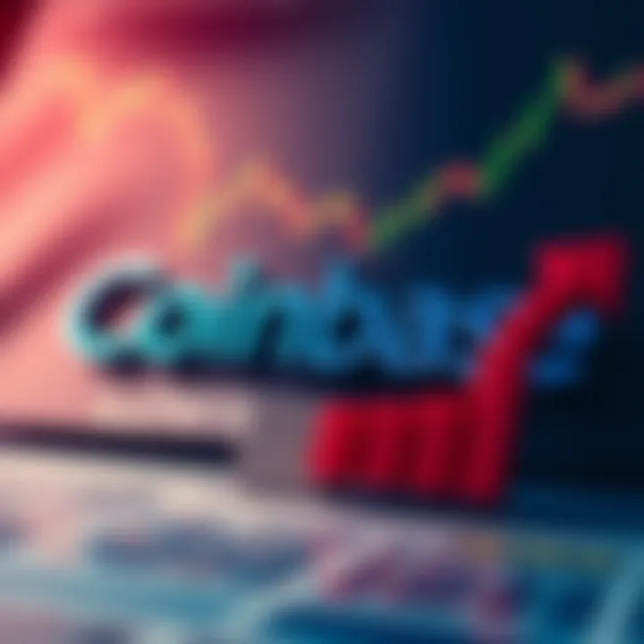 Coinbase financial report Coinbase's logo with a downward trend arrow representing financial loss