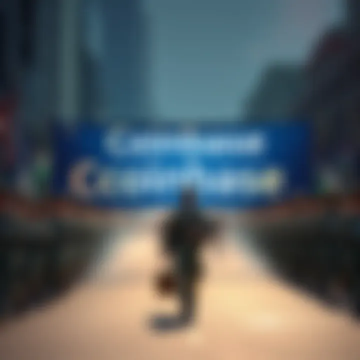 A military parade with people in uniform marching, featuring a large Coinbase banner prominently displayed