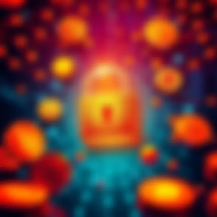 Coinbase Security Features A visual representation of Coinbase's security measures, showcasing a secure lock symbol with cryptocurrency icons around it, illustrating safety in trading.