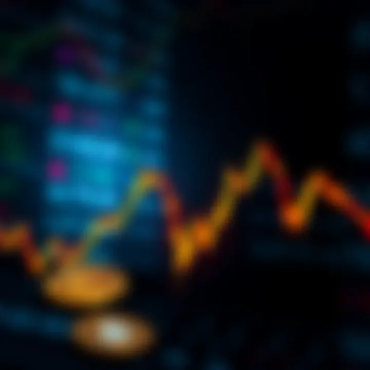 A stark visual of Coinbase's stock chart showing a downward trend with a backdrop of digital currency symbols