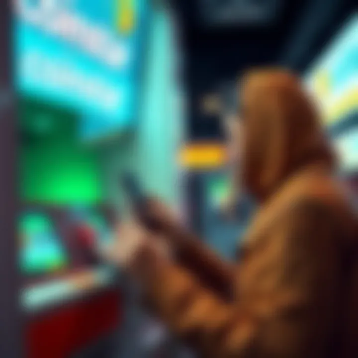 A person using a Coinstar kiosk to purchase Bitcoin with cash