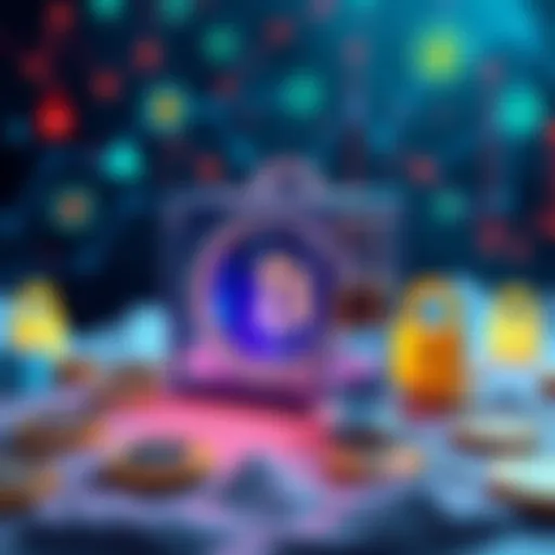 A secure cold storage device for Bitcoin surrounded by graphics of digital coins and locks symbolizing security.