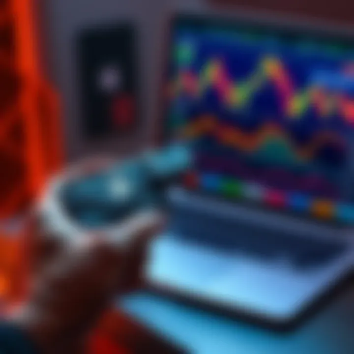 Cold Wallet for Cryptocurrency A person holding a cold wallet device next to a laptop displaying cryptocurrency graphs, symbolizing secure storage for digital assets.