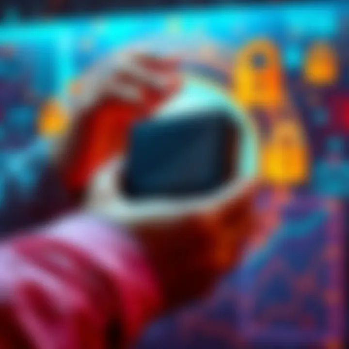 A person securely checking a cold wallet for cryptocurrency storage, with a focus on hygiene practices and safety checks, surrounded by digital security elements.
