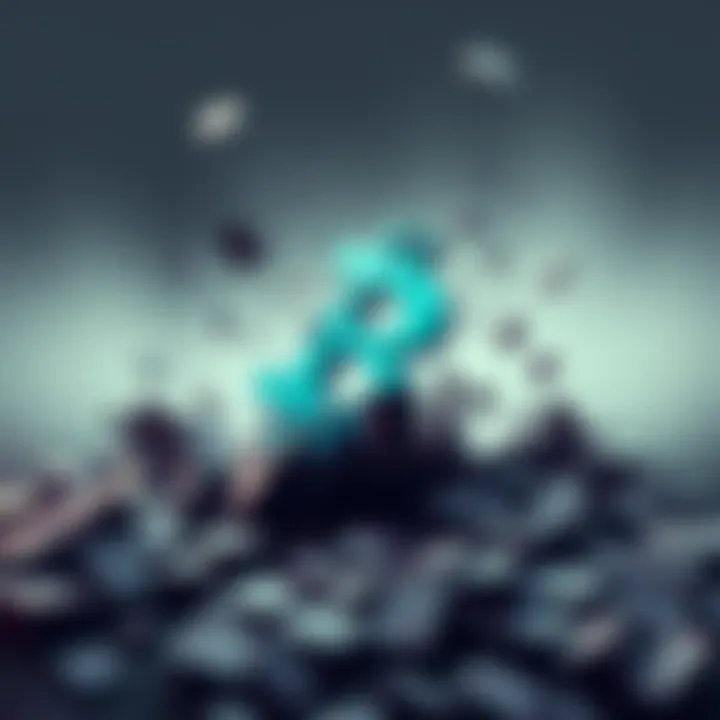 A visual representation of a crumbling digital currency symbol, surrounded by faded graphs and abandoned community forum posts, showcasing the decline of interest in a cryptocurrency project.