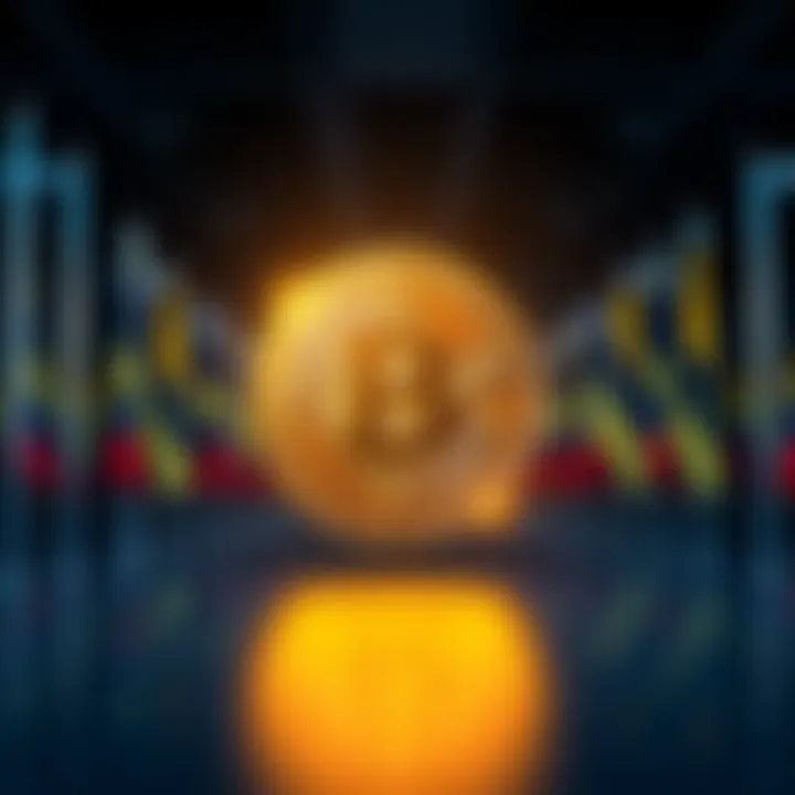 A representation of a Bitcoin symbol with Colombian flags in the background, symbolizing the launch of a Bitcoin exposure fund by AFP Protección