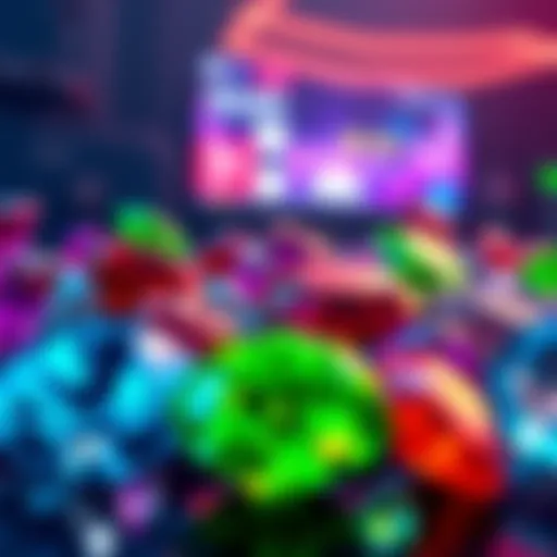 Rare colored diamonds in various colors like blue, red, green, and purple, showcased as collectible gems in a gaming environment