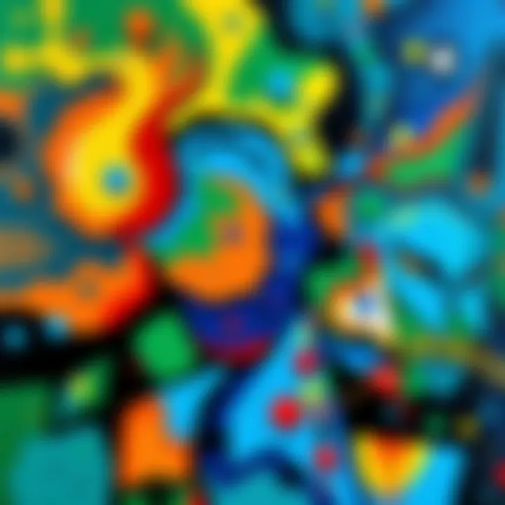 A vibrant painting by artist DarentZ showcasing bold colors and unique patterns