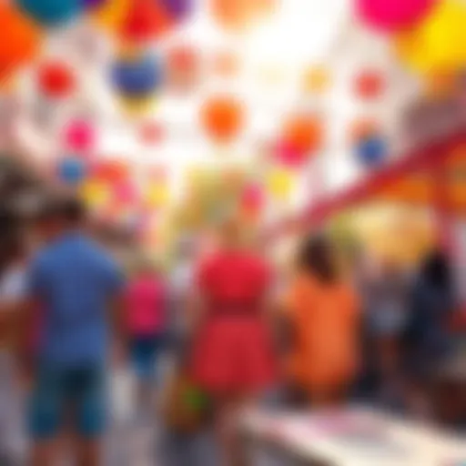 Colorful Day with Polka Dots A bright scene featuring people enjoying a sunny day, wearing outfits decorated with cheerful polka dots, surrounded by colorful decorations and sunshine.