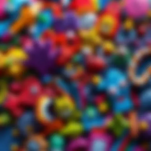 A vibrant collection of doodles featuring various random characters in bright colors.