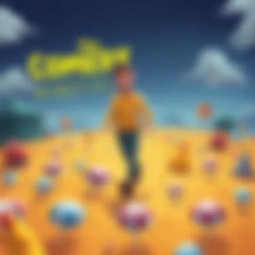Comedy Minefield A cartoon of a person tiptoeing through a field of comedy props like whoopee cushions and rubber chickens, avoiding humorous traps.