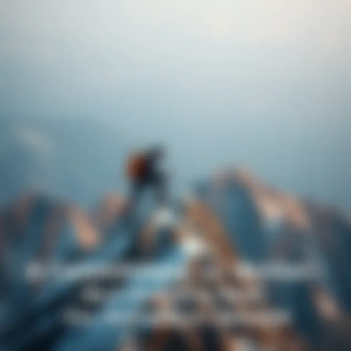 A determined individual climbing a mountain symbolizing commitment and perseverance