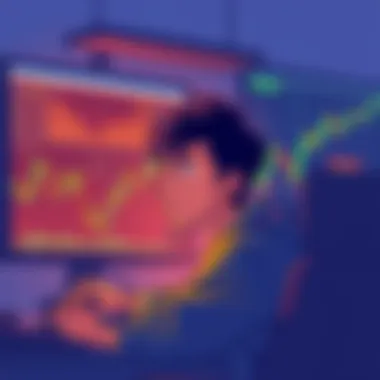 An illustration showing a beginner looking confused while analyzing cryptocurrency charts and graphs on a computer screen, representing the challenges of learning crypto trading.