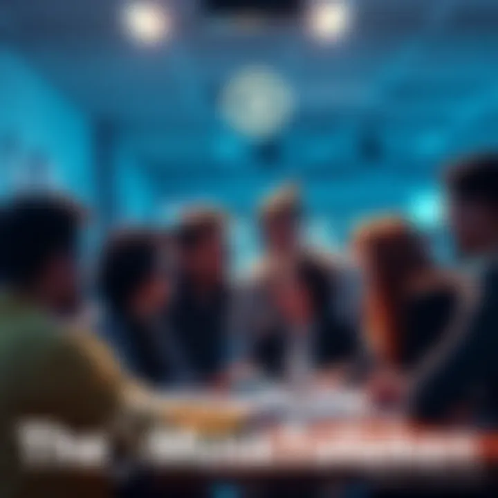 A diverse group of people engaging in a friendly discussion about TheMuskToken, symbolizing community and patience in trading.