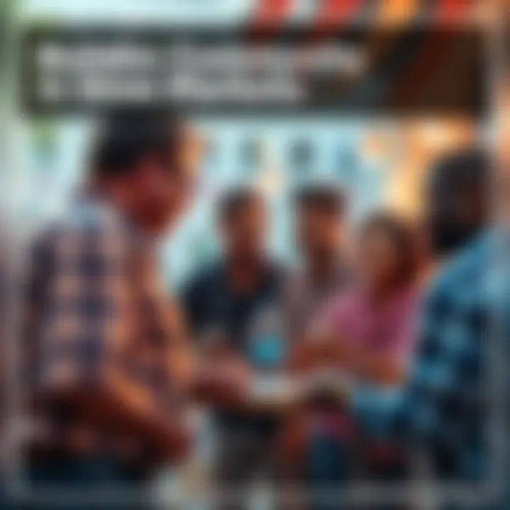 A group of people collaborating and discussing ideas for community building during a slow market period