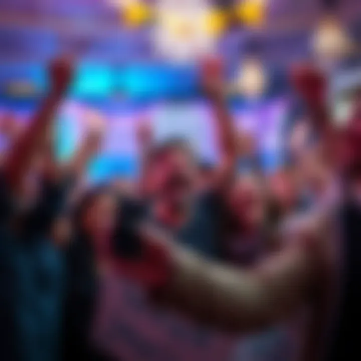 Excited group of people celebrating a milestone achievement together, with banners and cheerful expressions.