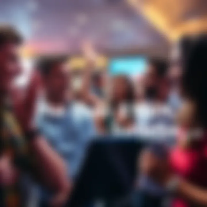 People discussing financial news with enthusiasm in a lively forum setting.