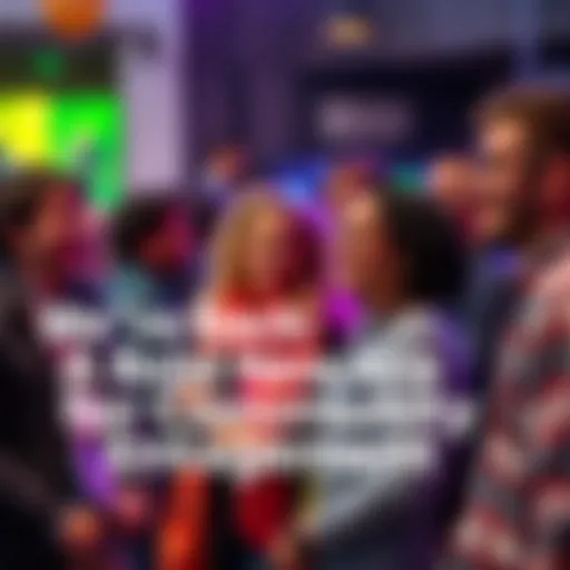 People participating in a community event, smiling and interacting with each other in a lively setting