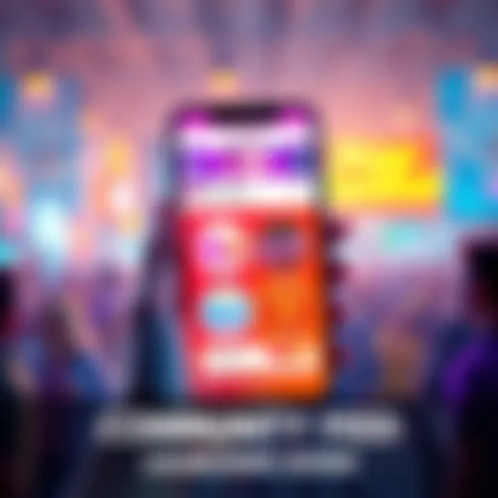 A vibrant app screen showing the new Community Feed feature with icons for Bid Tokens and Atlas Shopping