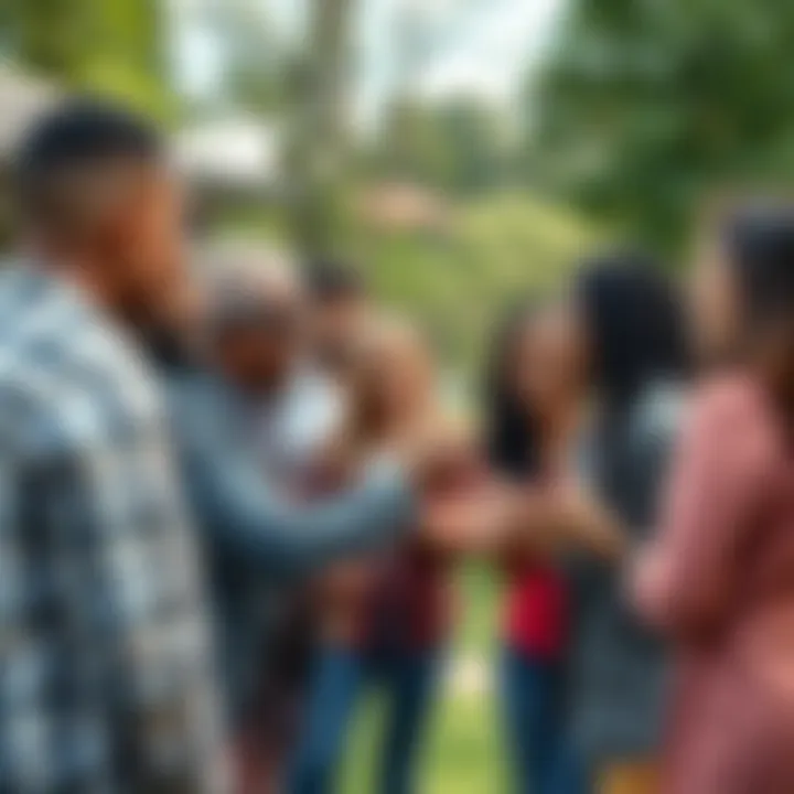 A diverse group of people sharing ideas and enjoying each other's company outdoors, showcasing connection and support.