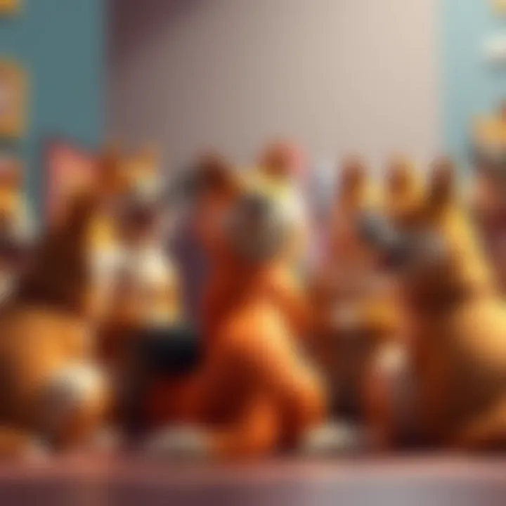 A group of cartoon-style dogs in a circle, discussing plans and ideas together.