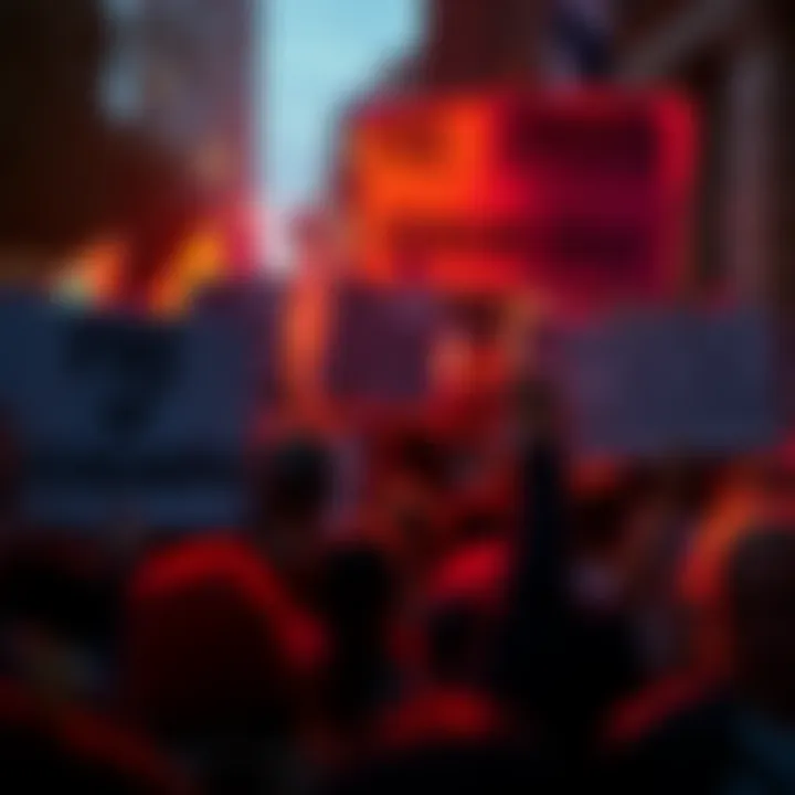 Crowd holding signs advocating for free speech and expression during a protest against censorship.