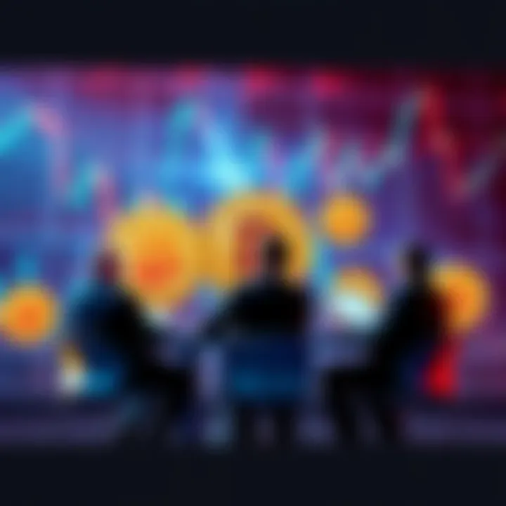 A group of businesses discussing their Bitcoin treasury strategy, with charts and Bitcoin symbols displayed, reflecting financial concerns and market trends.