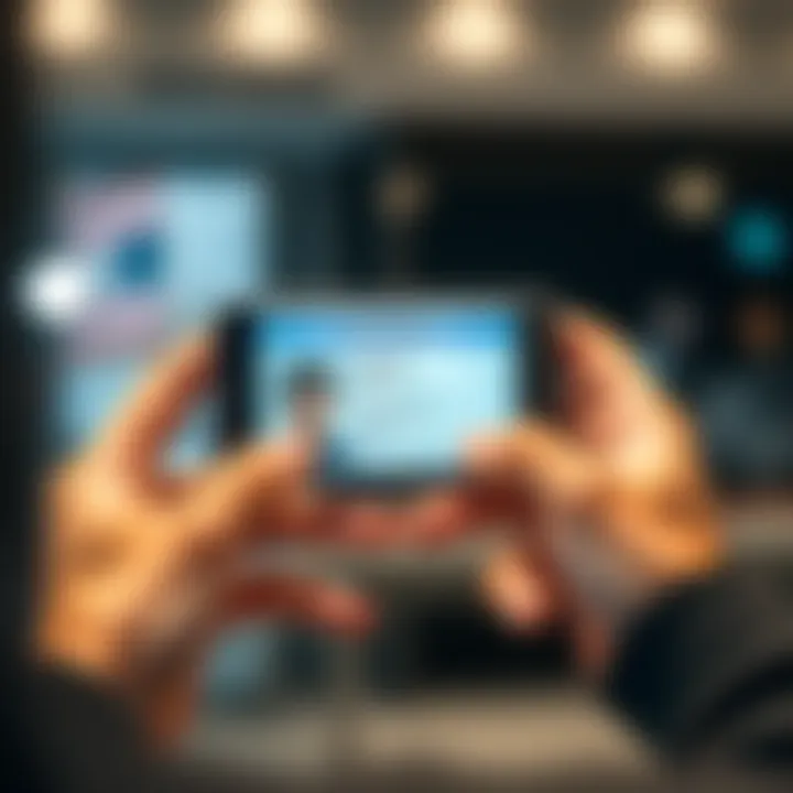 A person holds an identification card while looking at a smartphone displaying a live image, comparing the two for verification.