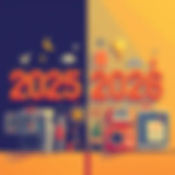 Illustration showing key differences between the years 2025 and 2026 with icons representing trends and cultural shifts.
