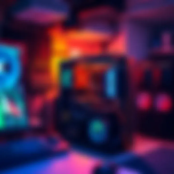 A high-performance computer setup showcasing a 2x 12TB nano farm with R5 3600X and NVME drives in a tech workspace