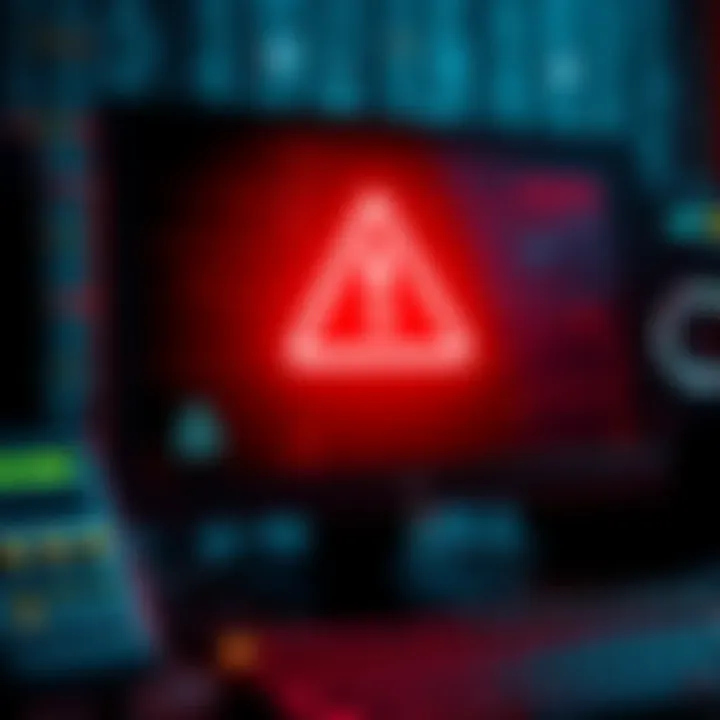A computer screen displaying a warning sign, indicating a potential hacking threat