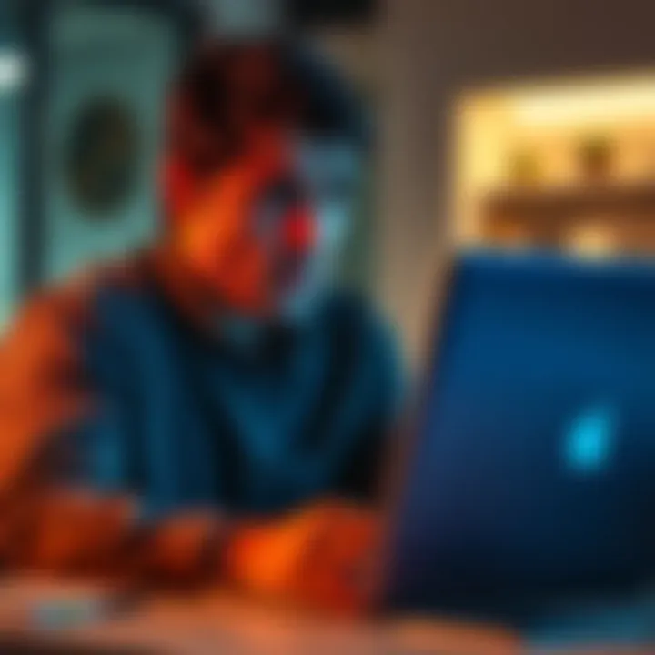 A person looking worried while using a 2015 MacBook Pro, contemplating the update of the Ledger Live app