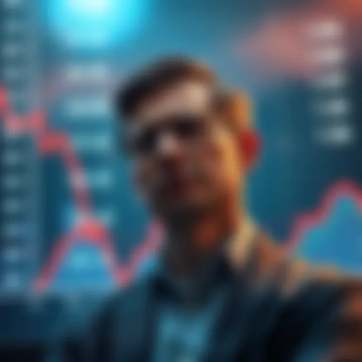 An investor looking worriedly at a chart with declining numbers, symbolizing uncertainty about the PI project