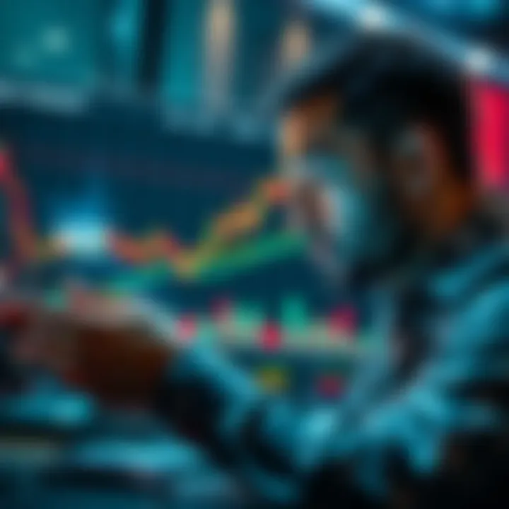 An investor examining a declining stock chart of VET, showing concern over its future performance