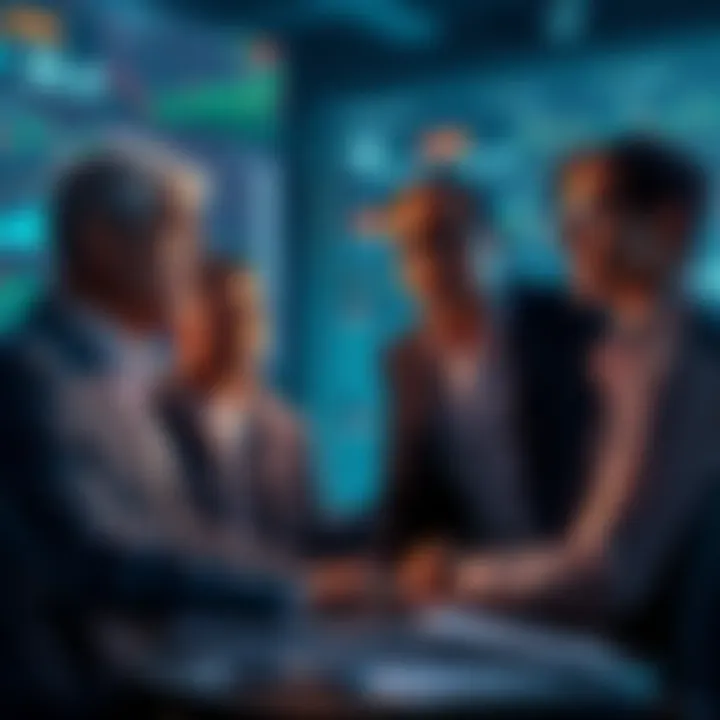 A group of worried investors looking at charts and screens related to LRC, expressing concern over updates and future prospects.